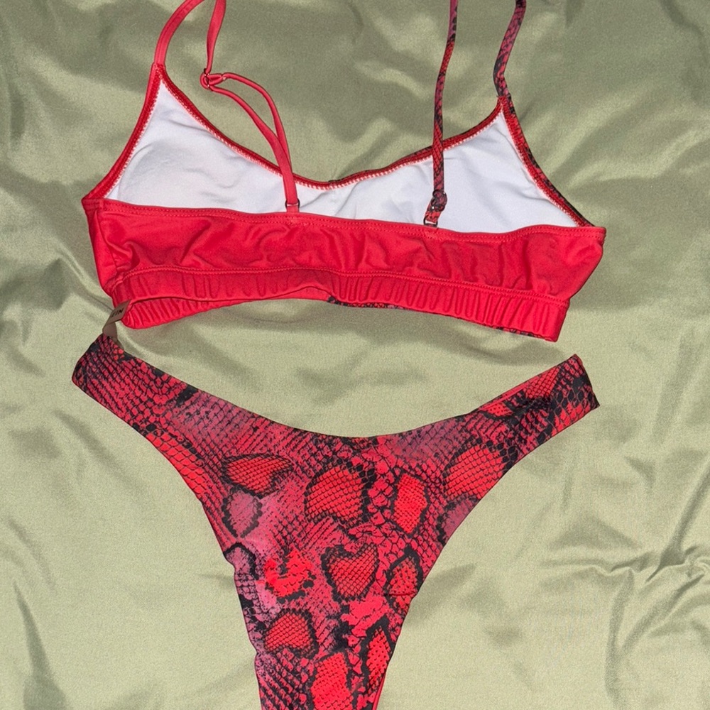 Red Pink Snake Print Bikini Set - Picture 3 of 4